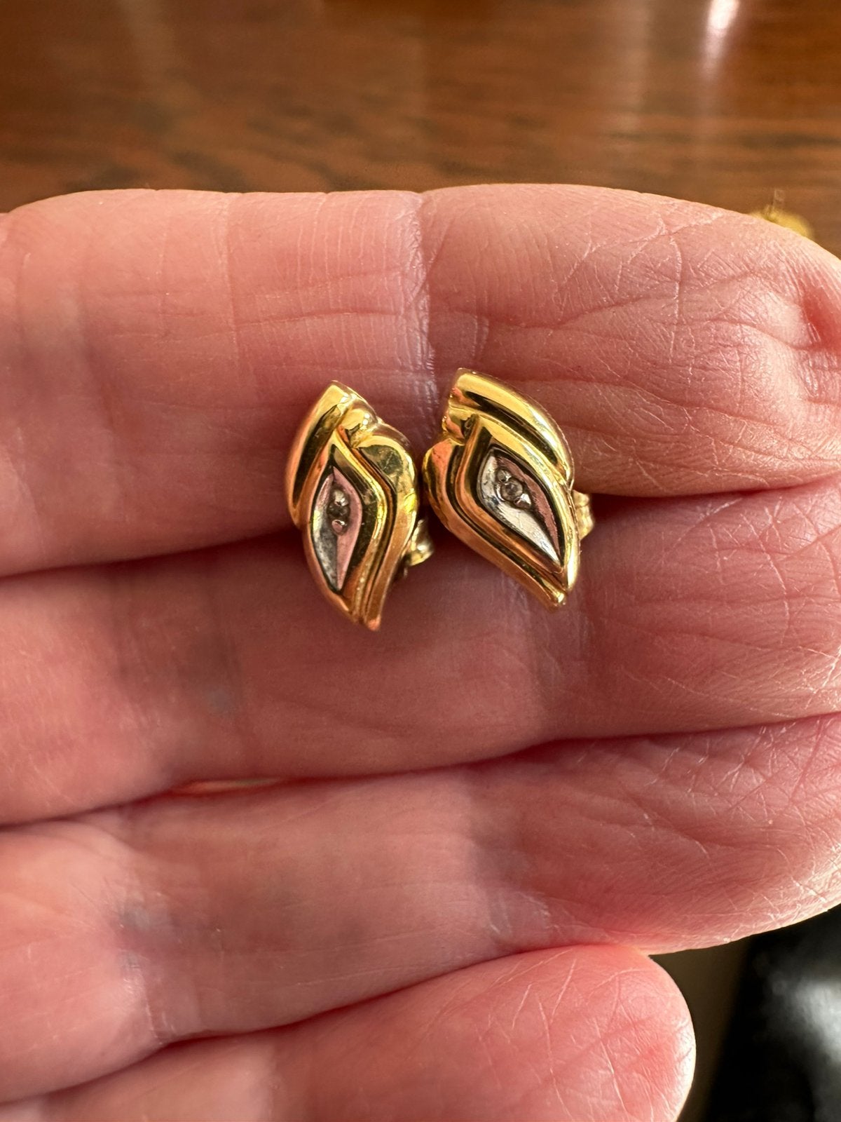 Vintage 80s/90s 14 k gouden oorbellen oorknoppen tricolor, Sieraden, Tassen en Uiterlijk, Ophalen of Verzenden, Goud, Oorbellen
