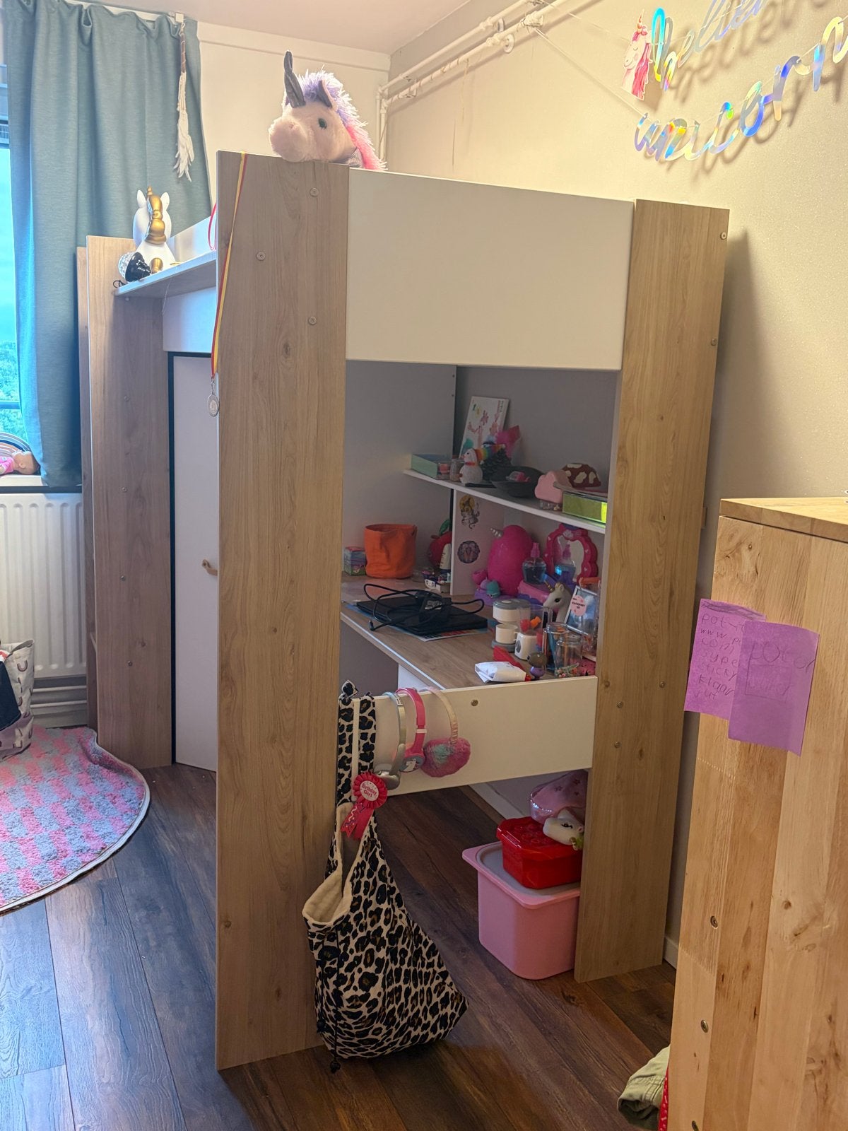 Hoogslaper AUCKLAND met Bureau, Kast & Opbergruimte (90x200), Kinderen en Baby's, Ophalen, 85 tot 100 cm, Gebruikt, Hoogslaper of Stapelbed