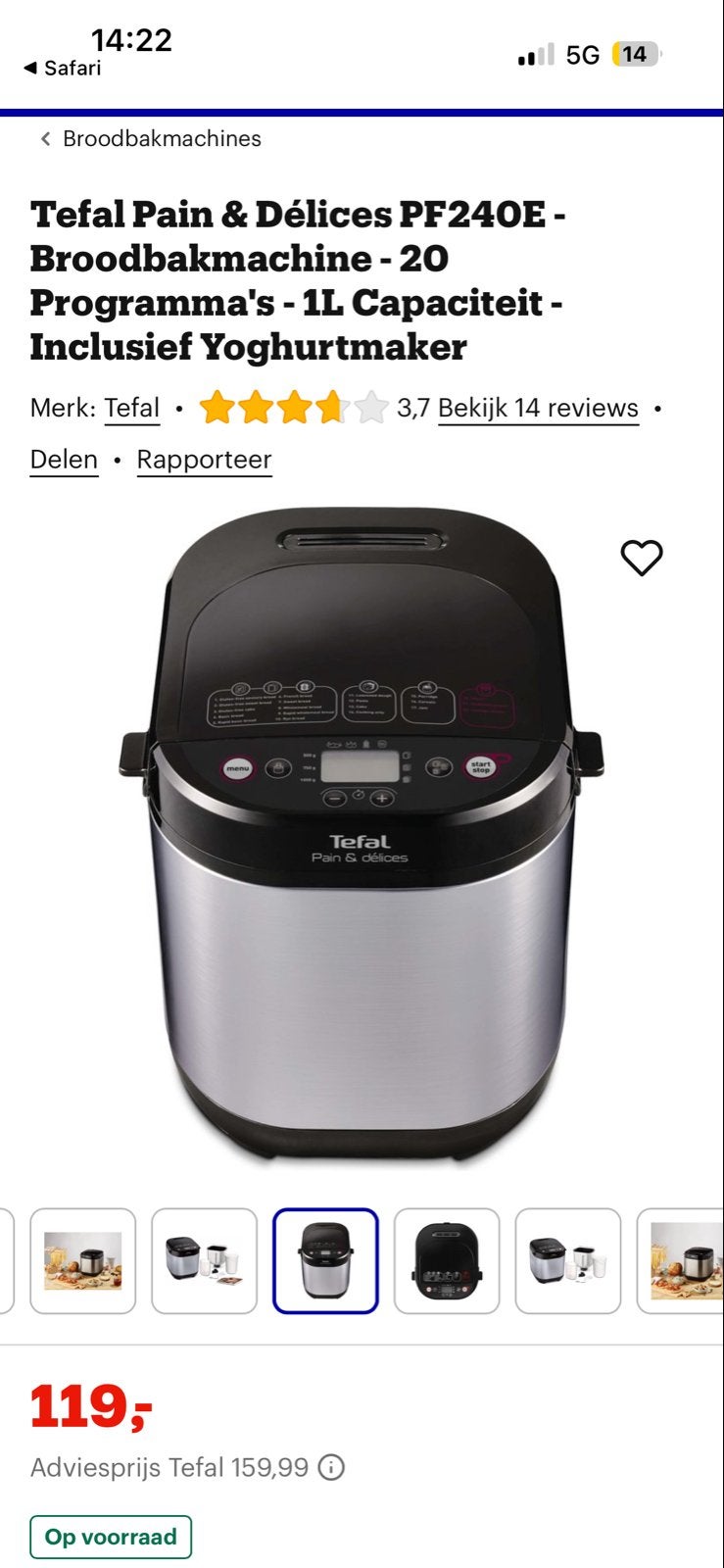 Tefal Pain & Délices PF240E Broodbakmachine - 20 Prog, Witgoed en Apparatuur, Met timer, Meer dan 10 programma's, 800 tot 1200 gram deeg