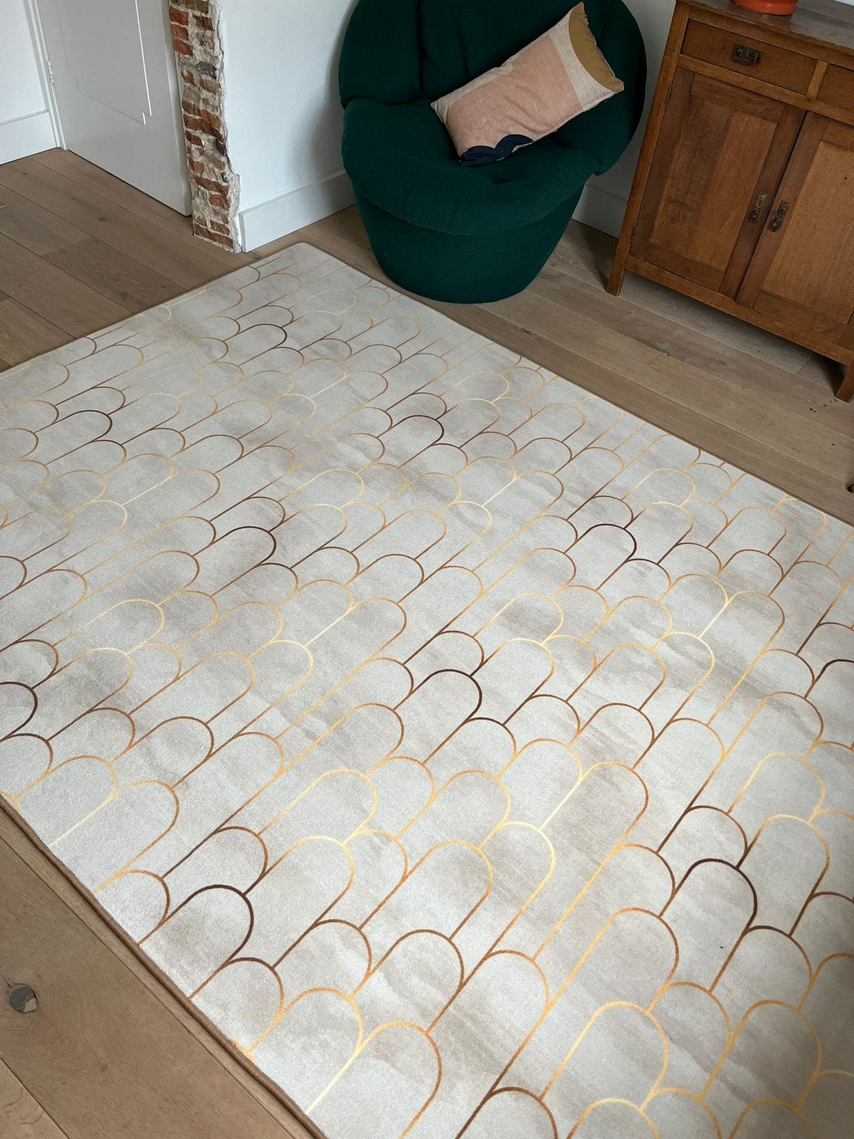 Modern Design M2 Cloud vloerkleed 200 x 300 cm Goud/Beige, Huis en Inrichting, Beige, Ophalen of Verzenden, 200 cm of meer, Modern