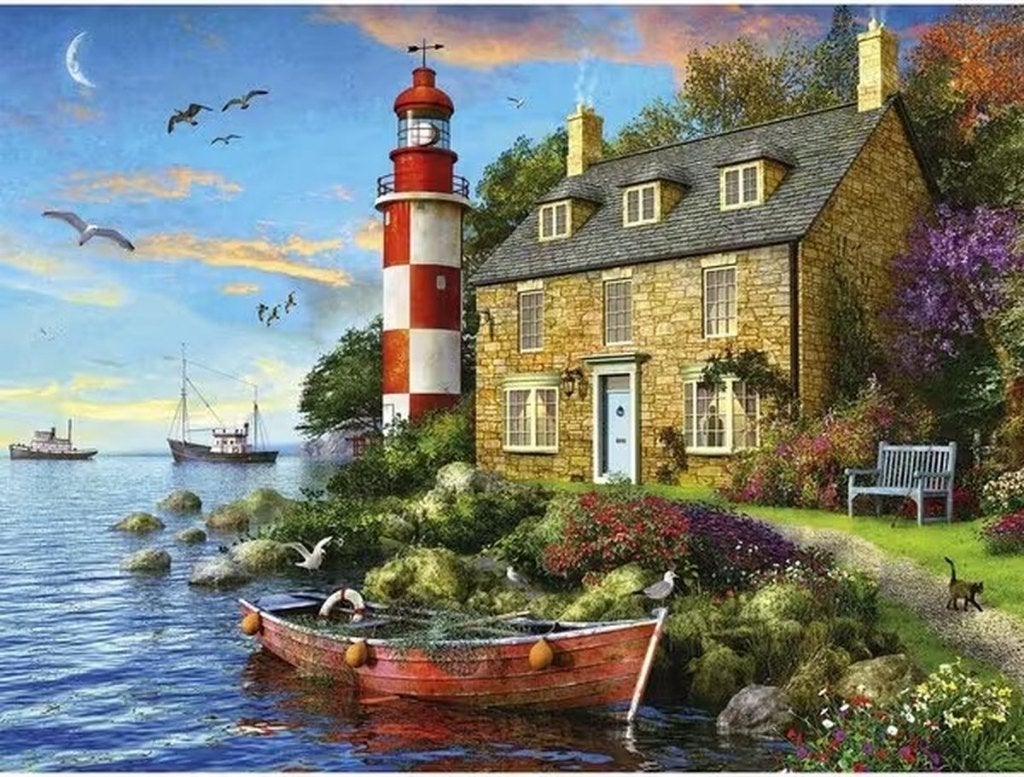 Jumbo puzzel The Lighthouse keepers Cottage, Ophalen of Verzenden, 500 t/m 1500 stukjes, Gebruikt, Legpuzzel