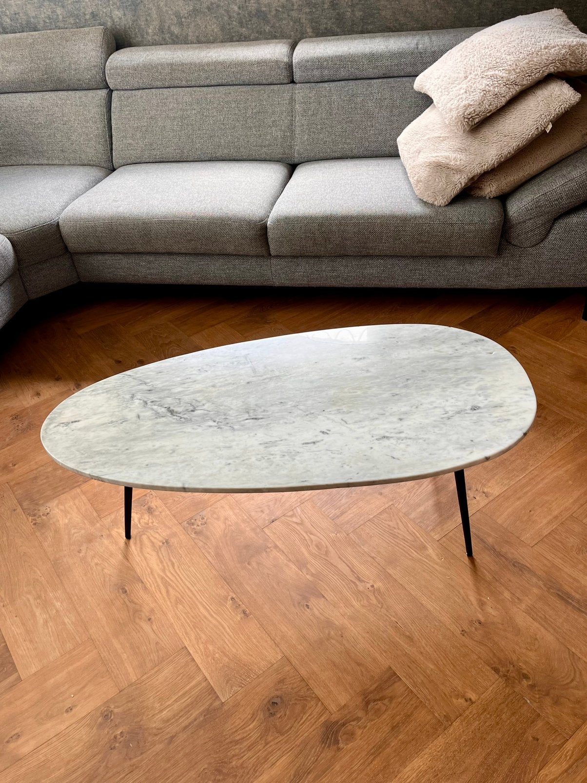 Salontafel Enzo Goossens licht marmer, Huis en Inrichting, Ophalen, Gebruikt, 100 tot 150 cm, 50 tot 100 cm