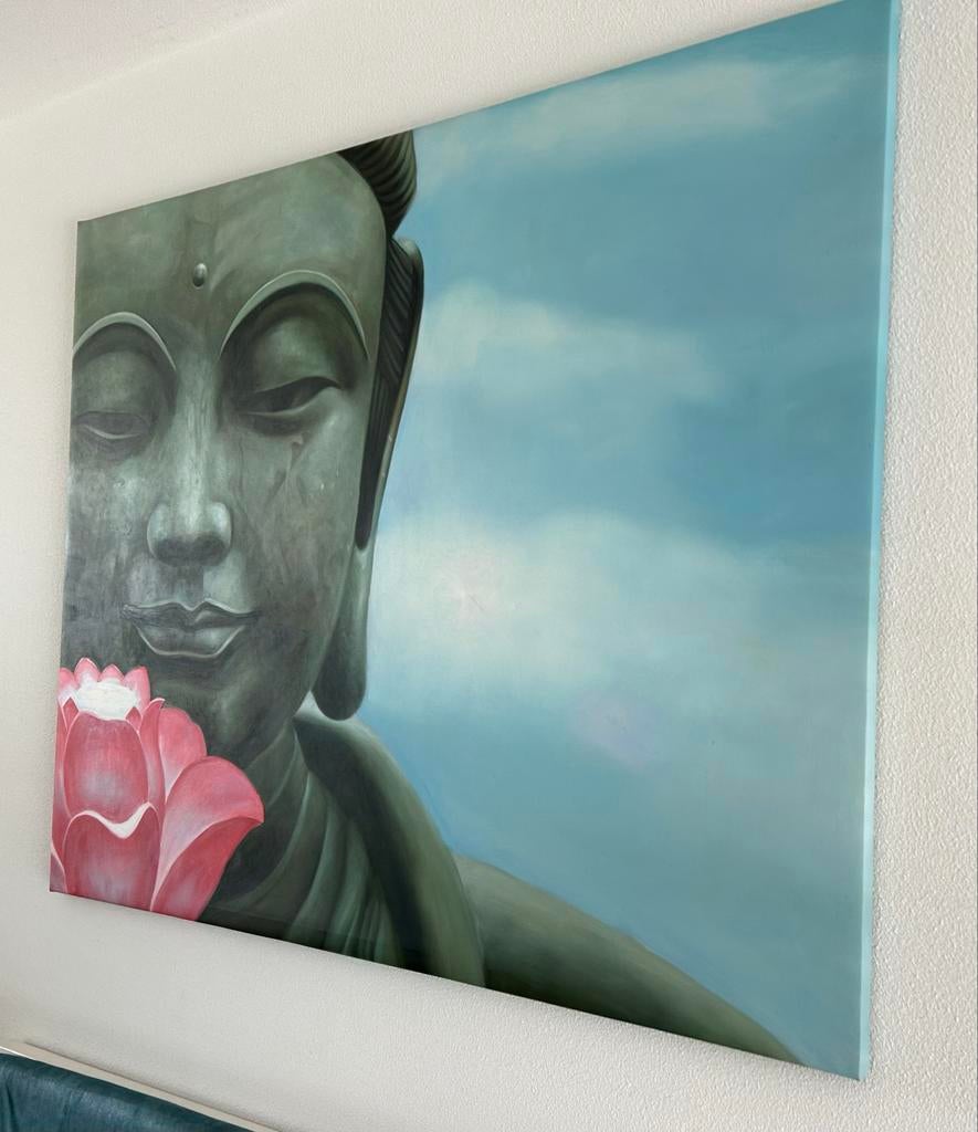 Schilderij buddha peace, Ophalen, 125 cm of meer, Zo goed als nieuw, Schilderij