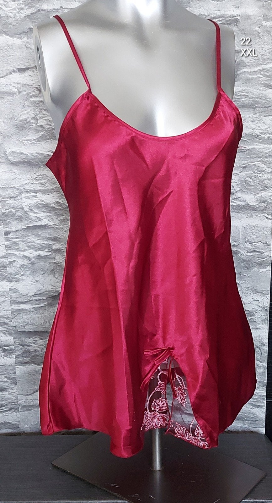 Sexy Rood satijnen slipdress met kant, maat XXL, Onbekend, Ophalen of Verzenden, Rood, Nachtkleding