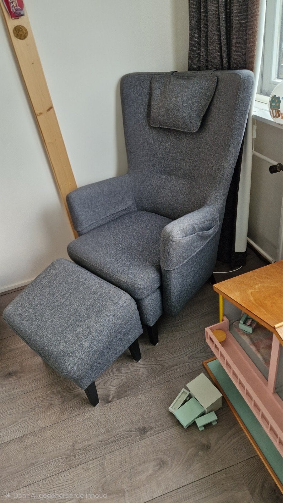 Ikea Omtanksam fauteuil met voetenbank, Ophalen, Modern, Comfortabel, 75 tot 100 cm, Zo goed als nieuw