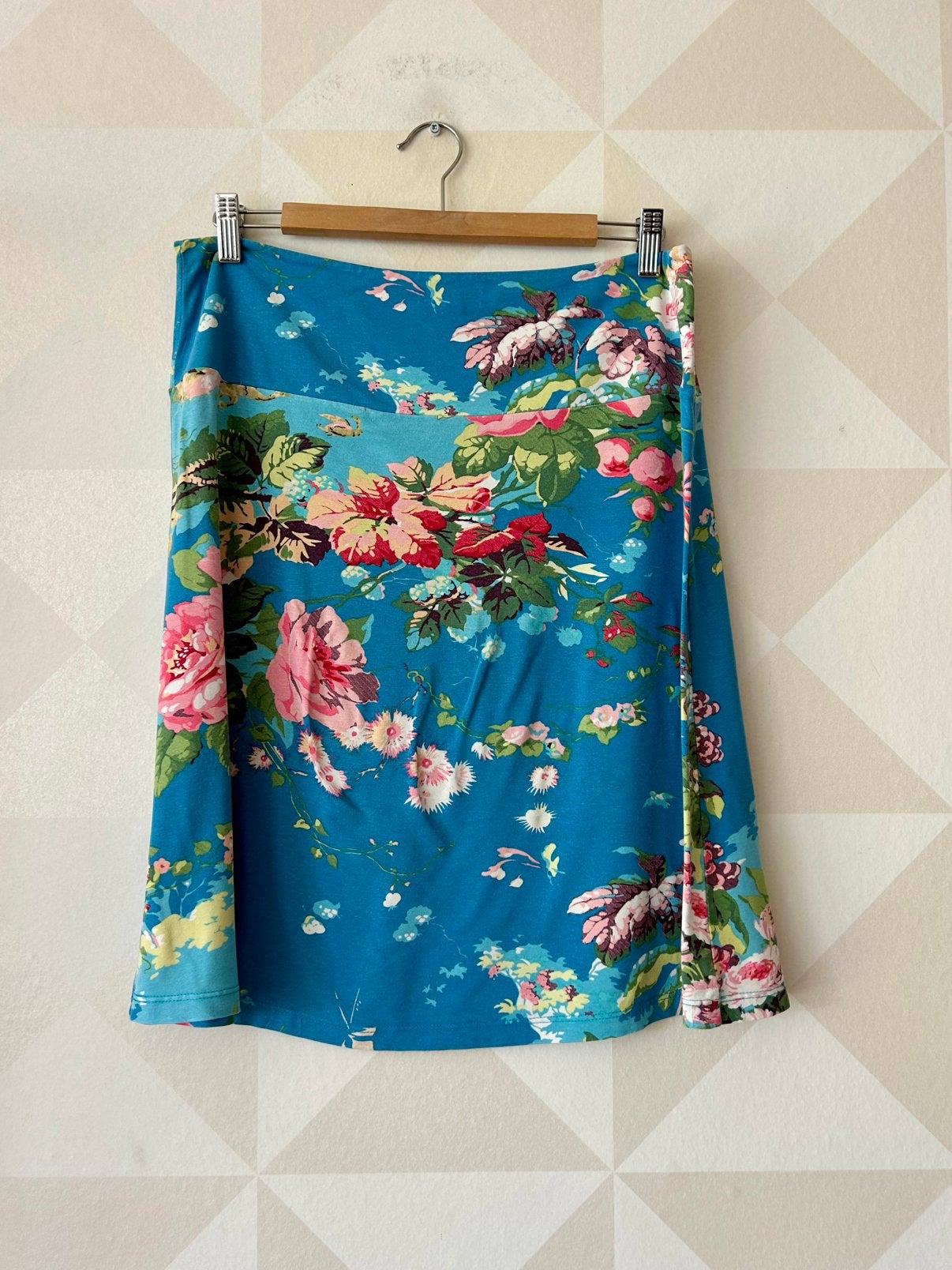 King Louie Border Skirt rok bloem blauw groen L/40 zgan, Blauw, Maat 42/44 (L), Ophalen of Verzenden, Zo goed als nieuw