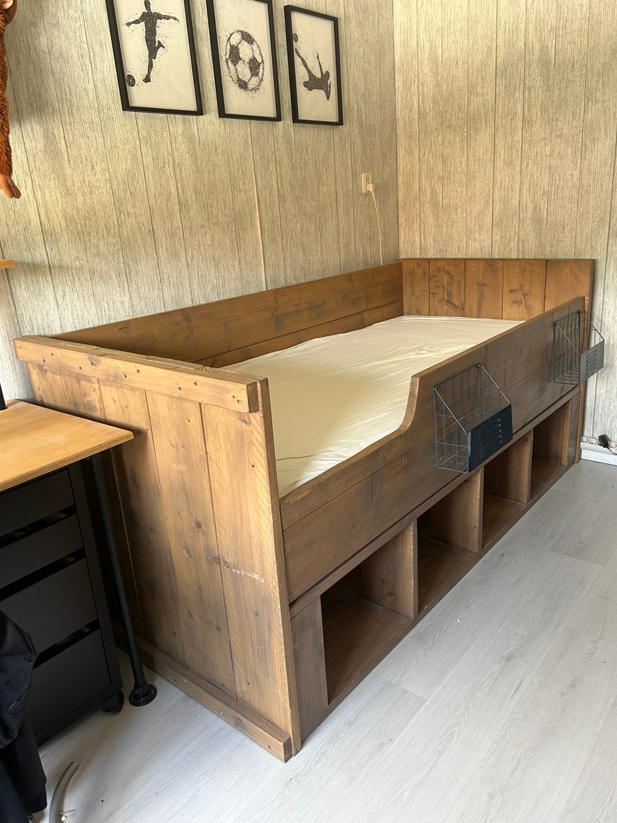 Steigerhouten bed, Ophalen, 90 cm, Eenpersoons, Steigerhout