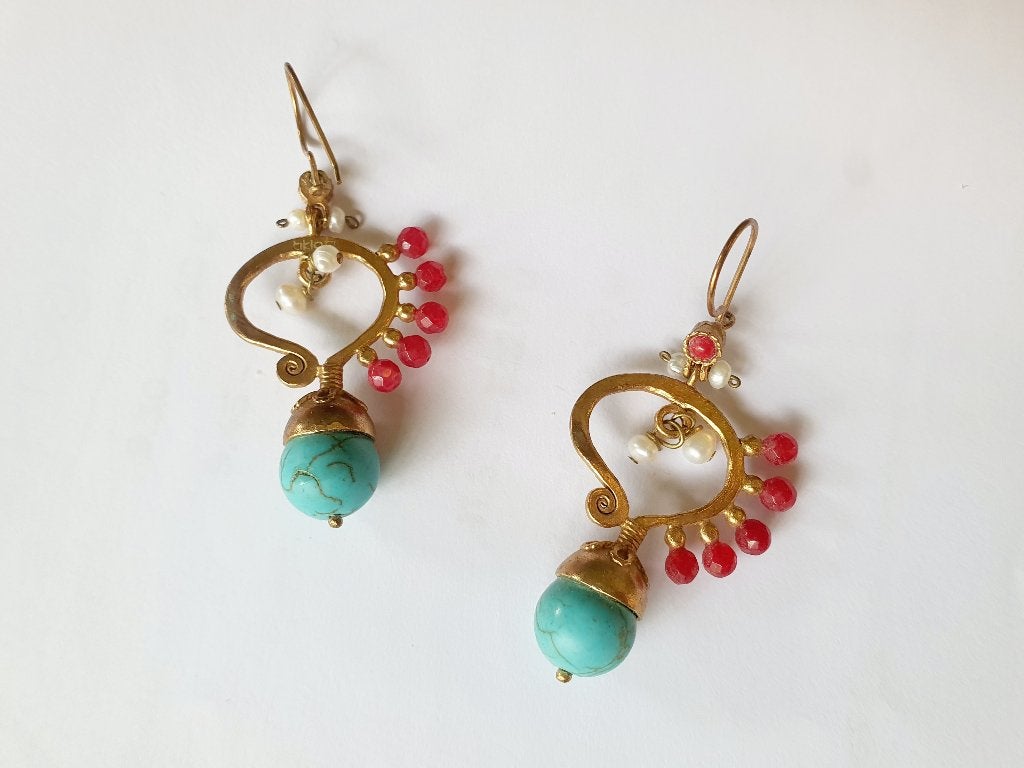 Oorbellen Turquoise, verguld, Tiklari, Sieraden, Tassen en Uiterlijk, Oorbellen, Ophalen, Overige materialen, Hangers, Blauw