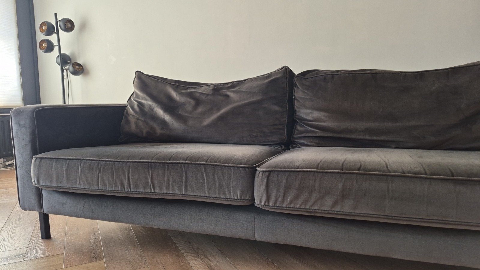 WOOOD Bank Robin 3-zits fluweel warmgroen, Ophalen of Verzenden, Gebruikt, 75 tot 100 cm, 200 tot 250 cm