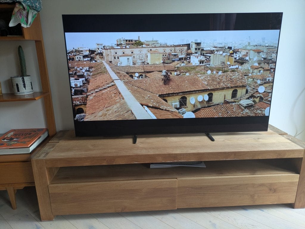 TV meubel massief hout, Huis en Inrichting, Ophalen, Gebruikt, 150 tot 200 cm, Eikenhout
