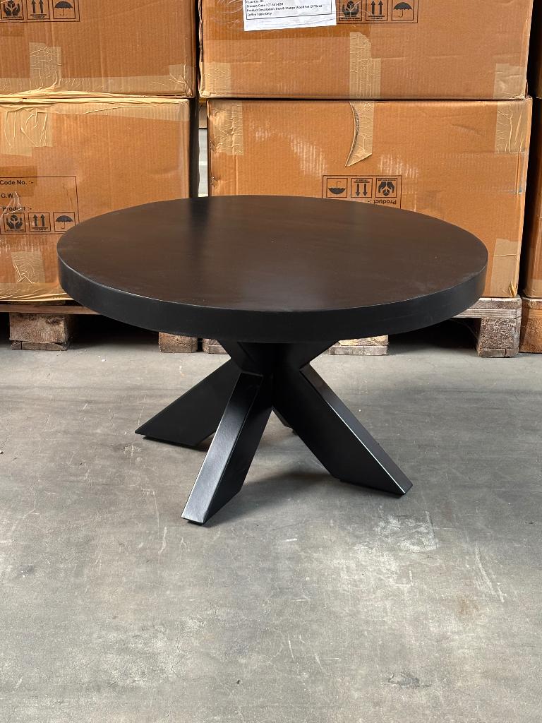 MAGAZIJN LEEGVERKOOP: Ronde Salontafel Mangohout Zwart 80cm, Huis en Inrichting, Tafels | Salontafels, Nieuw, Minder dan 50 cm