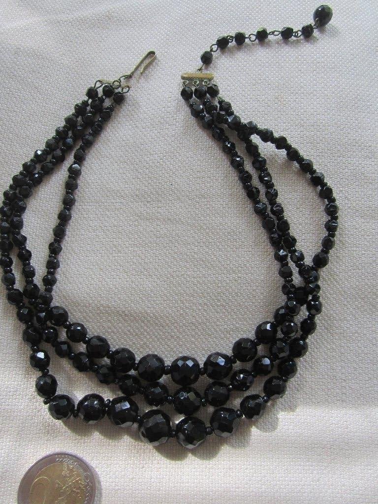 46.Schitterende oude ketting, French jet, W.Germany  35/41cm, Sieraden, Tassen en Uiterlijk, Ophalen, Overige materialen, Ketting