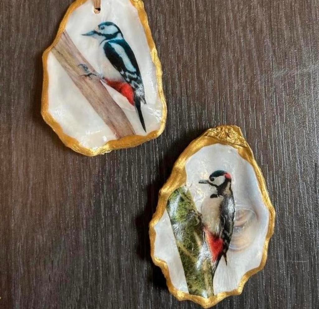 Handgemaakte oesterschelpen met vogeldecoratie, Ophalen of Verzenden, Nieuw, Dier