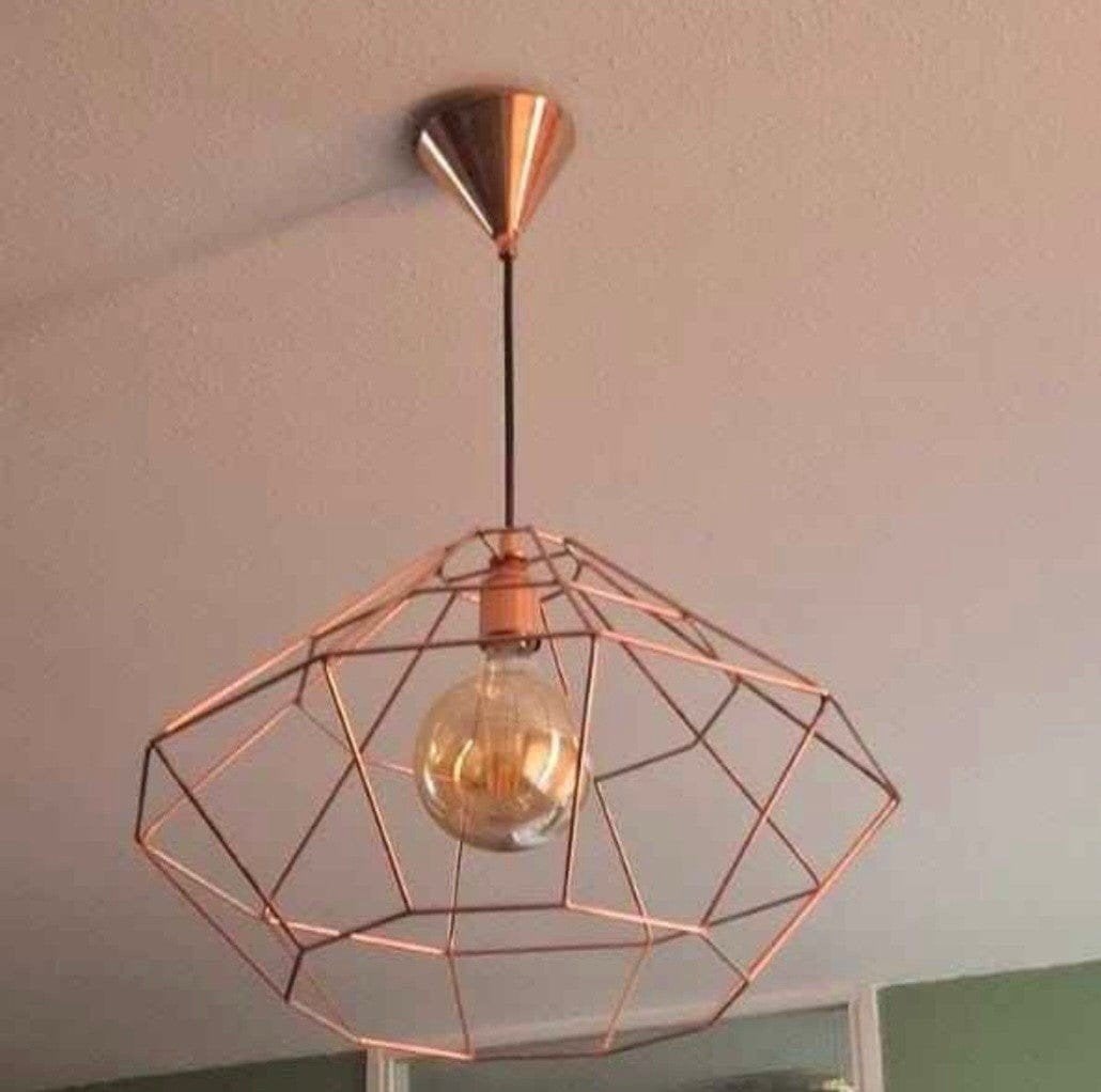 Koperkleurige draadlamp / hanglamp (excl. lamp), Huis en Inrichting, Ophalen, Gebruikt, Industrieel, Modern, E27 (groot)