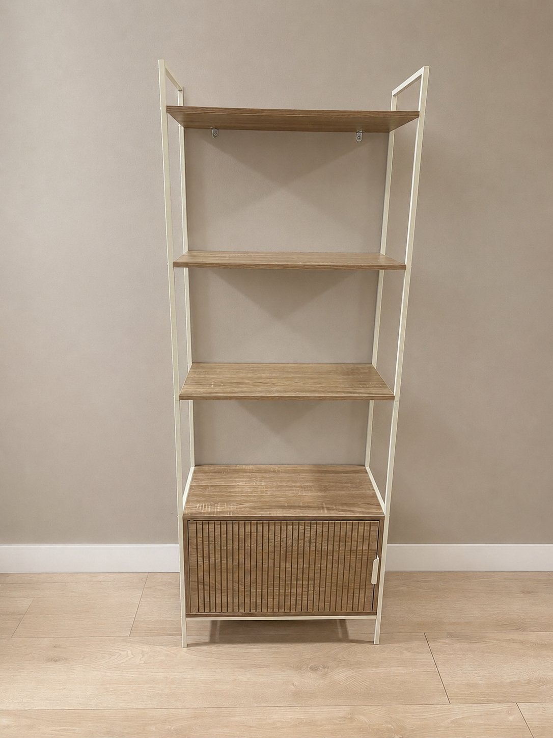Open kast wit met hout look wand kast buffet vitrine kast, Huis en Inrichting, Kasten | Vitrinekasten, Ophalen, 100 tot 150 cm