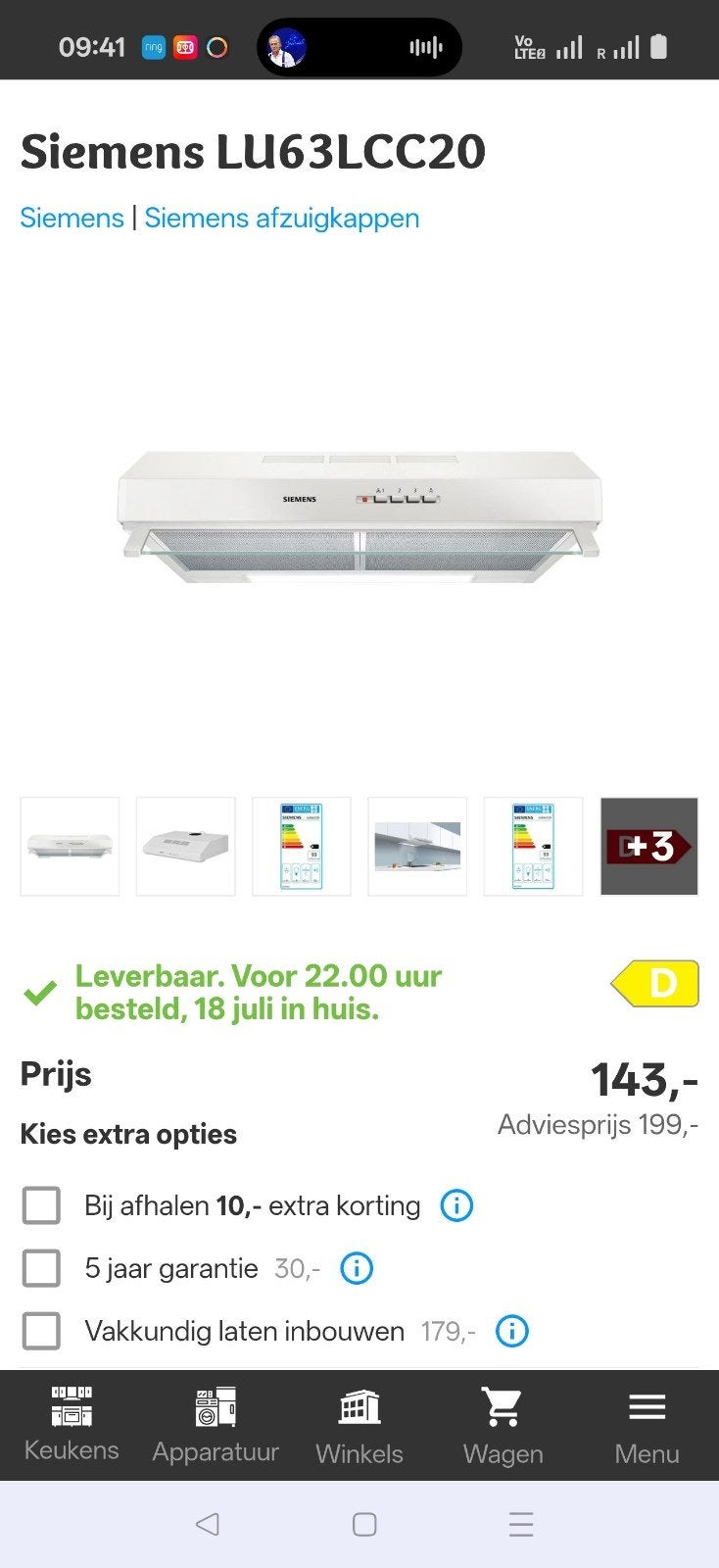 Nieuwe Siemens LU63LCC20 Onderbouw Afzuigkap, Minder dan 200 m³ per uur, Onderbouw afzuigkap, Nieuw, Ophalen of Verzenden