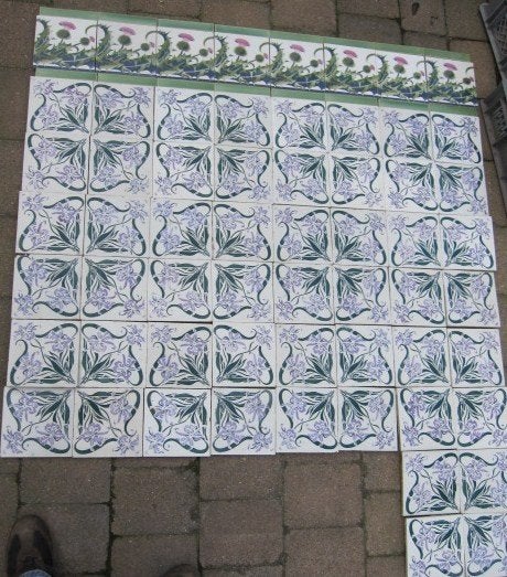 52 Antieke jugendstil wandtegels groene/lila afbeelding, Ophalen