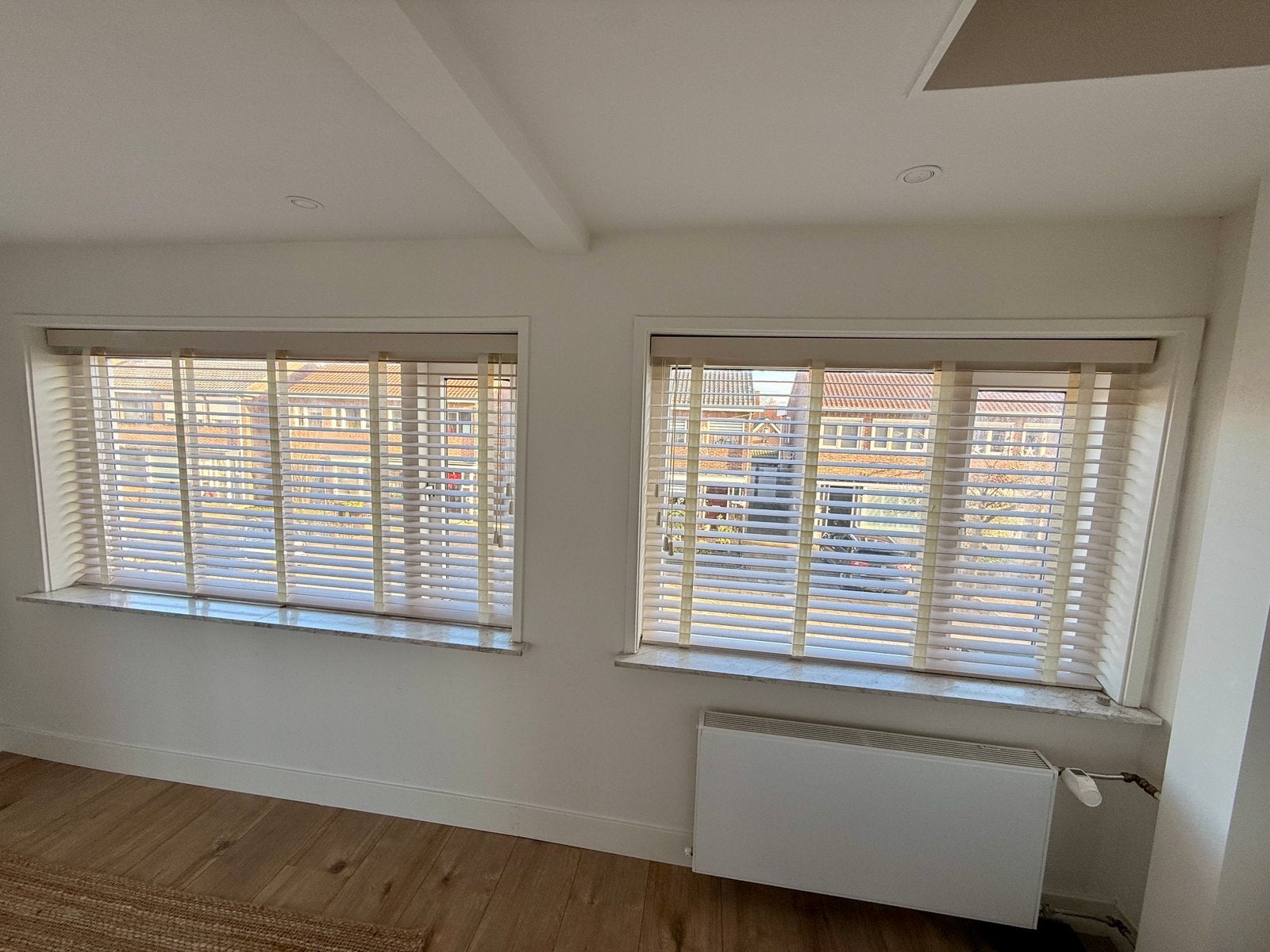 2x bamboe jaloezieën 50mm wit | 201 & 145 cm breed, Huis en Inrichting, Ophalen, Jaloezie, 107 cm, Overige merken