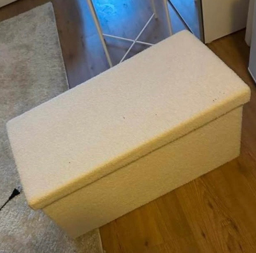 Witte poef met opbergruimte, Gebruikt, 50 tot 75 cm, Ophalen of Verzenden, 75 tot 100 cm
