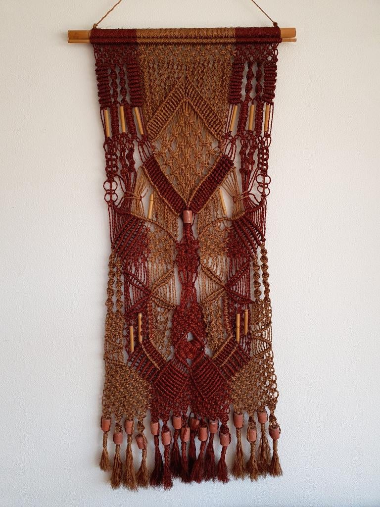 Origineel vintage macramé wandkleed, Vintage, 62 cm, Ophalen of Verzenden, Zo goed als nieuw