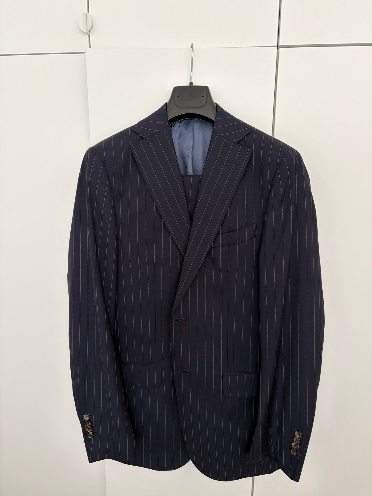 Suitsupply Sevilha Pak - Donkerblauw Gestreepte Wol, Ophalen, Zo goed als nieuw, Overige maten, Blauw