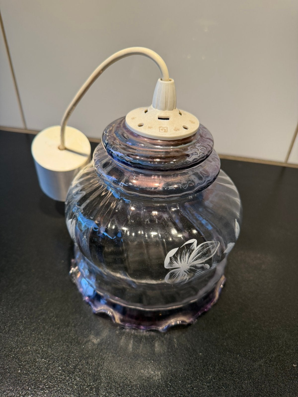 Vintage hanglamp paars glas, Ophalen of Verzenden, Zo goed als nieuw