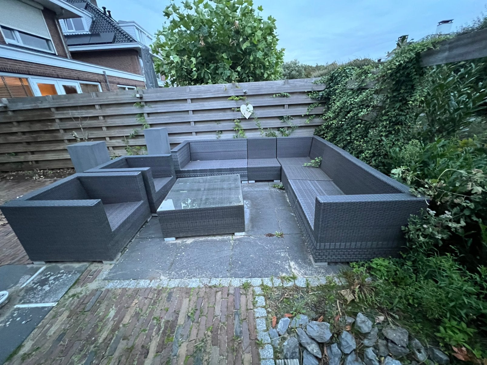 Zwarte loungeset met 2 stoelen en tafel, Ophalen, Kunststof, Gebruikt, Loungeset