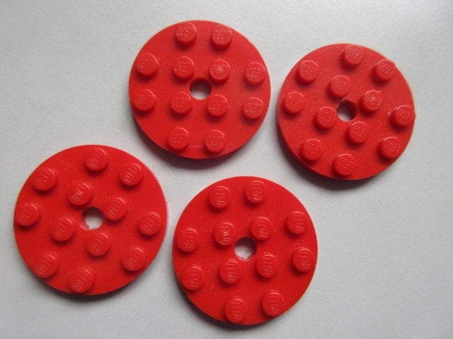 nr. 9430, 4 Rode ronde platte platen 4x4., Ophalen of Verzenden, Zo goed als nieuw, Lego