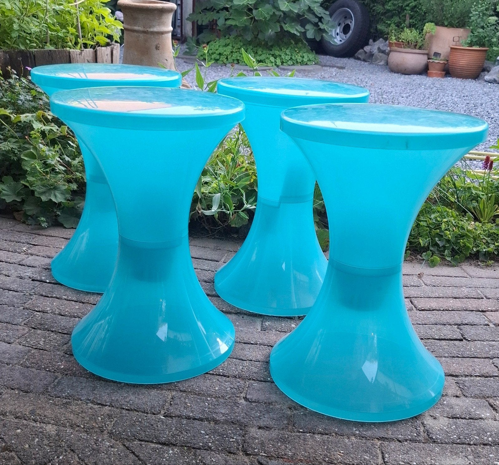 4 Franse TamTam krukjes aqua blauw,lees de beschrijving, Ophalen of Verzenden, Zo goed als nieuw, Kunststof