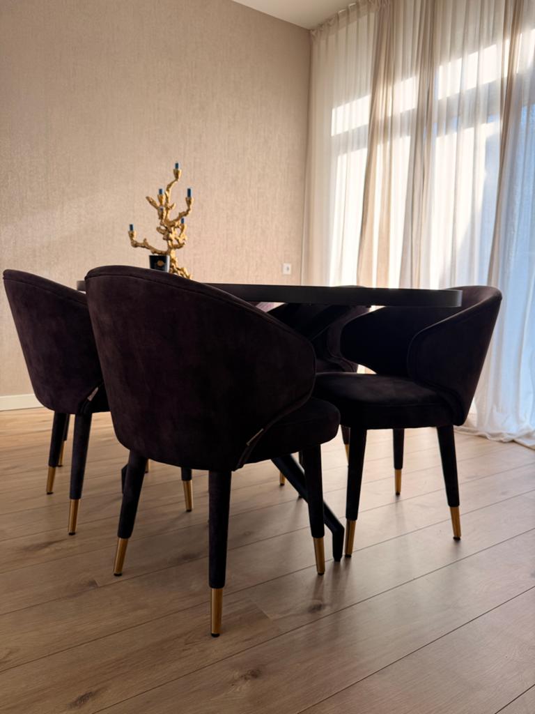 6x Dutchbone eetkamerstoelen zwart/grijs velvet, gouden poot, Huis en Inrichting, Stoelen, Ophalen, Zwart, Zo goed als nieuw, Stof