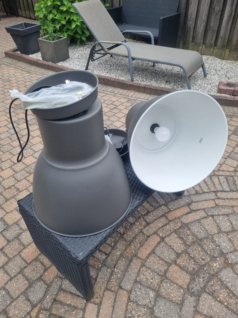 Twee hanglampen grijs in prima staat, Huis en Inrichting, Ophalen, Gebruikt, Metaal, Industrieel