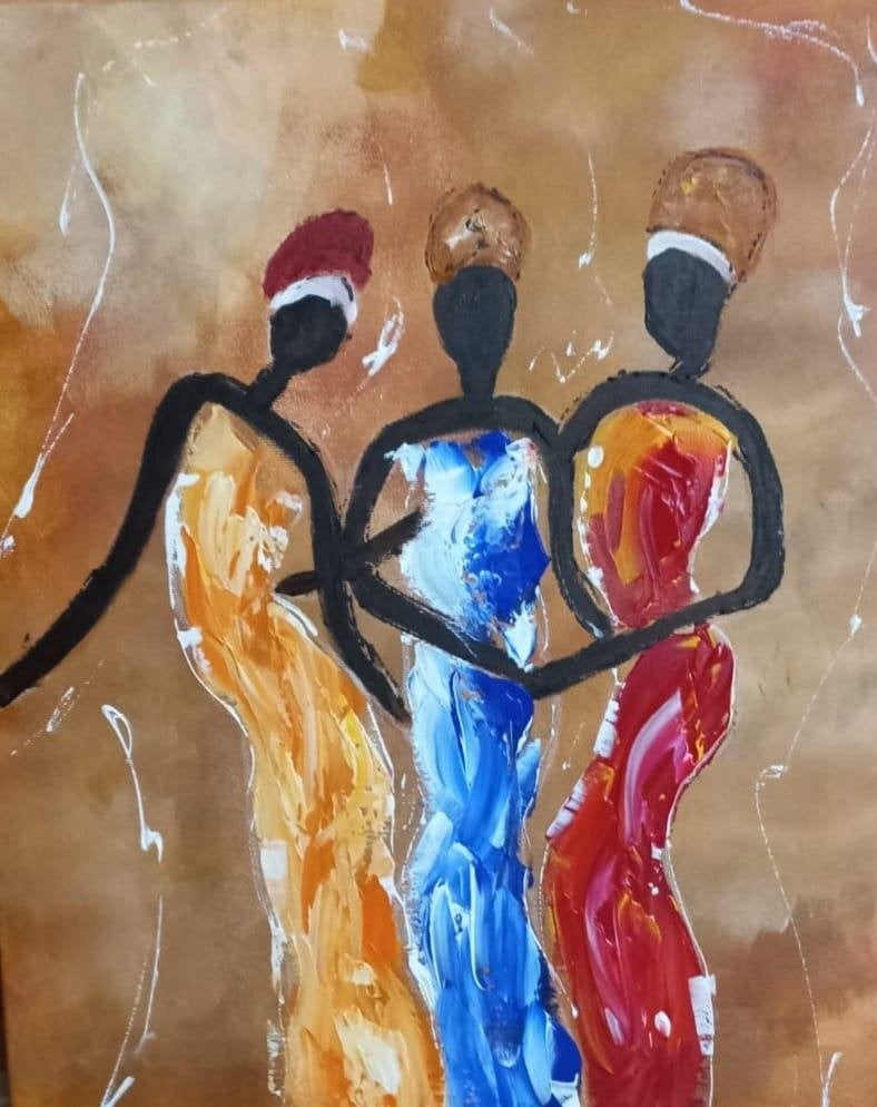Schilderijen tweeluik met kleurrijke Afrikaanse vrouwen, 50 – 75, Minder dan 50 cm, Nieuw, Ophalen of Verzenden