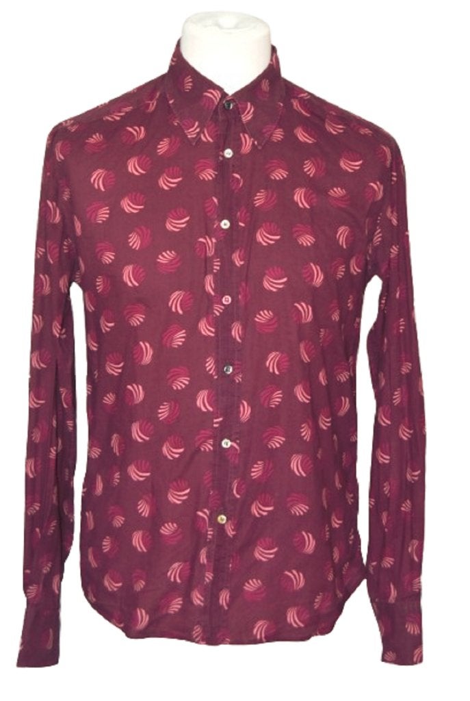 Hans Ubbink overhemd, shirt, print, burgundy, Mt. L, Overige kleuren, Hans Ubbink, Ophalen of Verzenden, Zo goed als nieuw