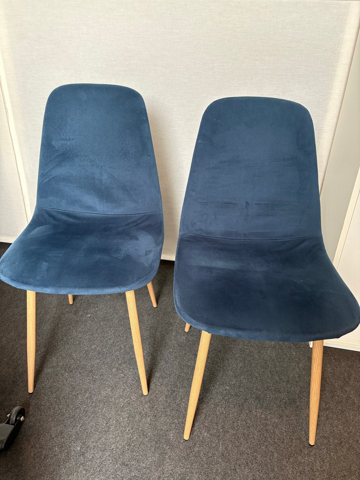 Set van 2 Eetkamerstoelen - Blauw Stof met metalen Poten, Ophalen, Gebruikt, Twee, Blauw