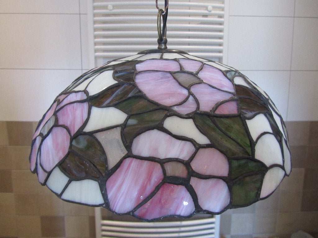 Tiffany hanglamp prachtig met roze bloemen, Ophalen, Zo goed als nieuw, Tiffany