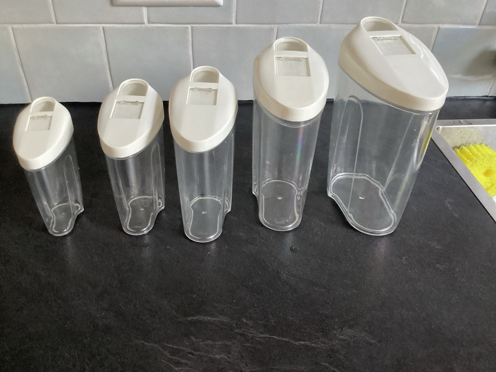 Set van 5 kunststof voorraadpotten met deksel, Gebruikt, Kunststof, Ophalen of Verzenden, Voorraadpot
