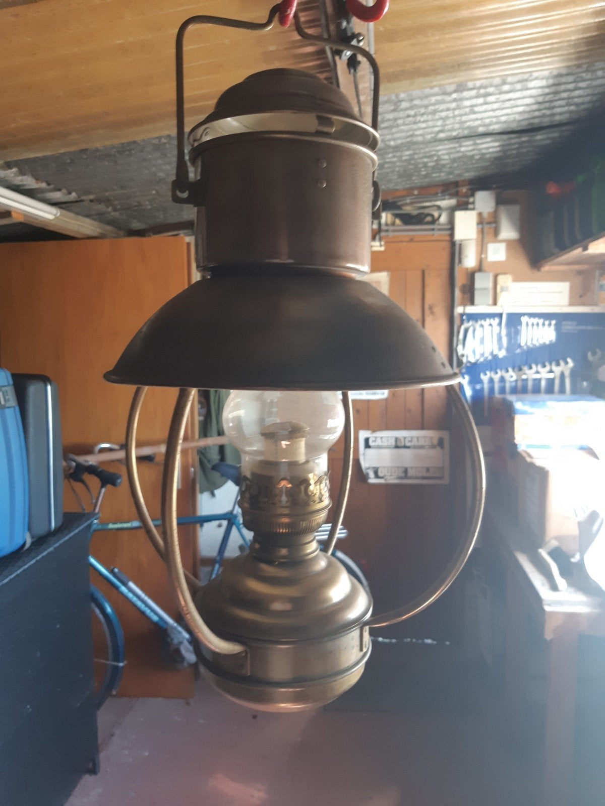 Antieke koperen olielamp/scheepslamp, Antiek en Kunst, Ophalen