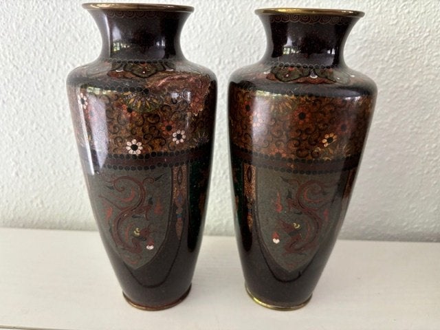 2 Cloisonné vazen - Meiji-periode (draak & feniks), Ophalen of Verzenden