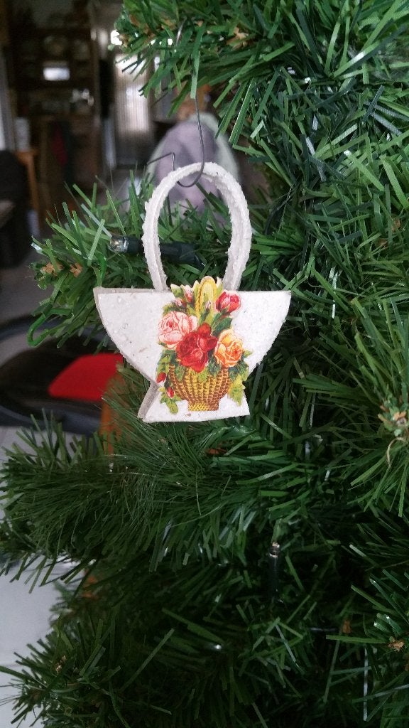 antieke kerstbal nr 447 model bloemen mandje scrab, Diversen, Kerst, Ophalen of Verzenden, Gebruikt