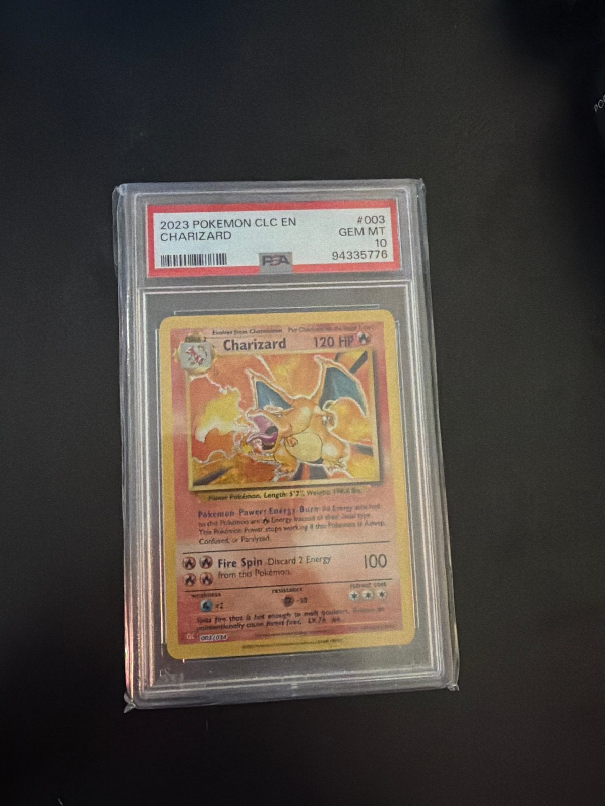 PSA 10 Gem Mint Charizard Pokémon kaart 2023 CLC EN #003, Ophalen of Verzenden, Nieuw, Losse kaart