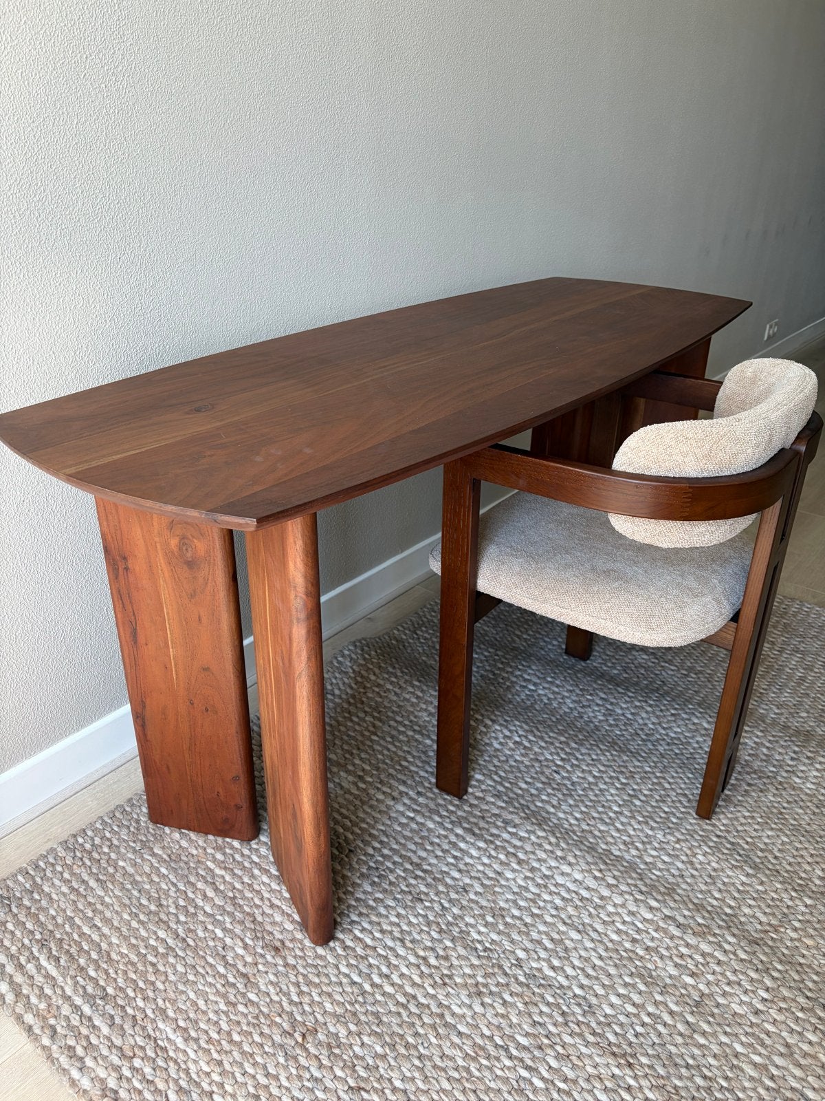 Bureau Massief Acaciahout - Notenhout Look incl stoel, Ophalen, 160 cm, Hout, Overige merken