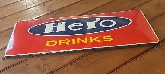 Groot Hero Drinks Emaille Reclamebord - Origineel Langcat, Ophalen of Verzenden