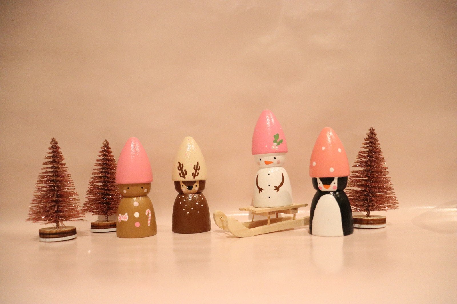 Kerst peg dolls figuren seizoenstafel houten poppetjes, Ophalen of Verzenden, Nieuw