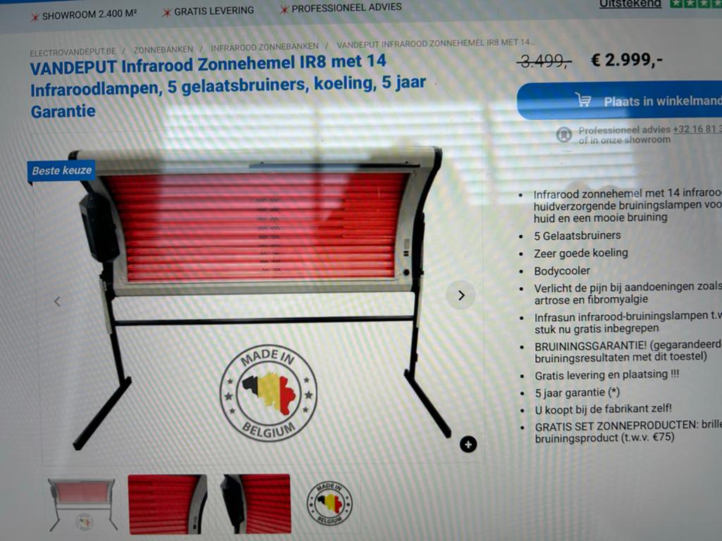 Vandeput Infrarood Zonnehemel IR8 met 14 Infraroodlampen, Witgoed en Apparatuur, Zonnebanken en Gezichtsbruiners, Ophalen of Verzenden