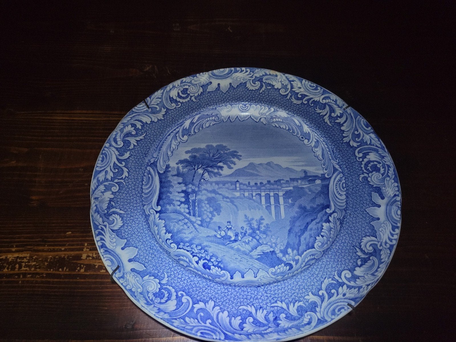 Antiek blauw-wit bord met landschap, Copeland Spode, Antiek en Kunst, Ophalen of Verzenden