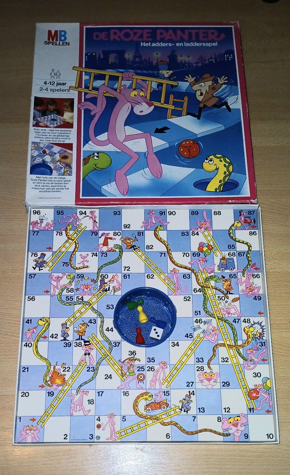 De Roze Panter: Het Adders- en Ladderspel (MB Spellen), Drie of vier spelers, Ophalen, Gebruikt, MB Spellen