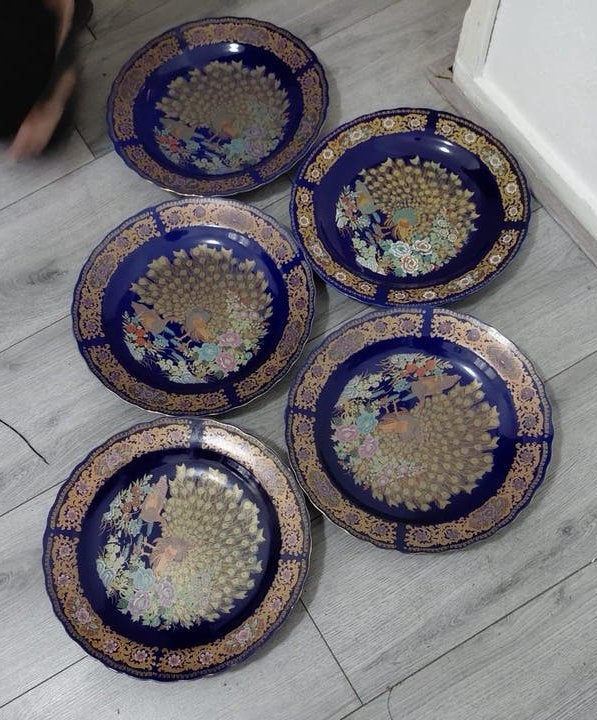 Set van 5 decoratieve borden met pauwenmotief, Ophalen