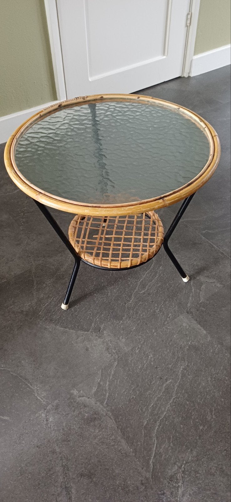 rotan tafeltje, glasplaat, rond, ROHE, NOORDWOLDE, Huis en Inrichting, Tafels | Bijzettafels, Overige materialen, Minder dan 55 cm