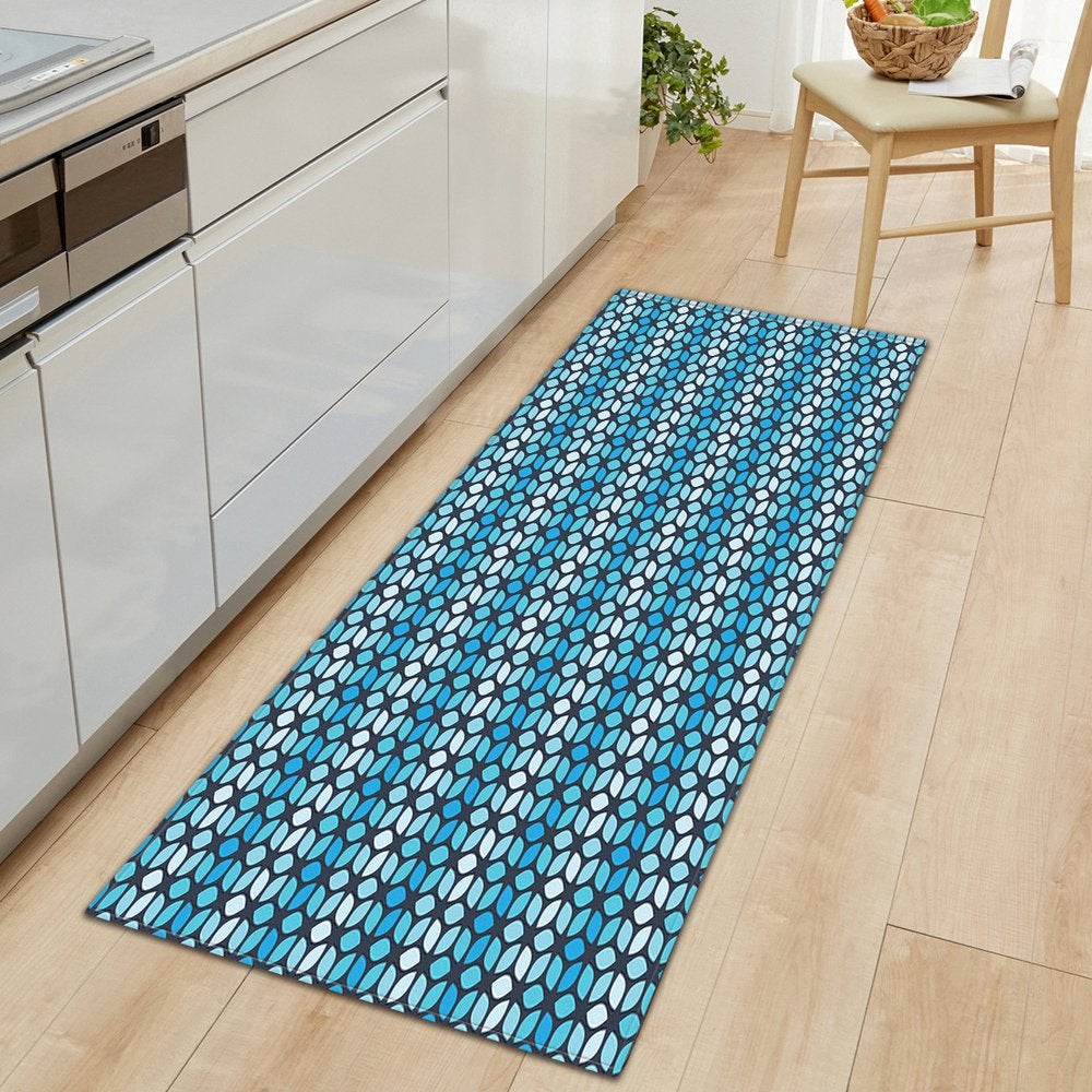 Blauw Wit Geometrisch Vloerkleed / Mat Kleed Tapijt Vloermat, 100 tot 150 cm, Nieuw, Rechthoekig, Verzenden