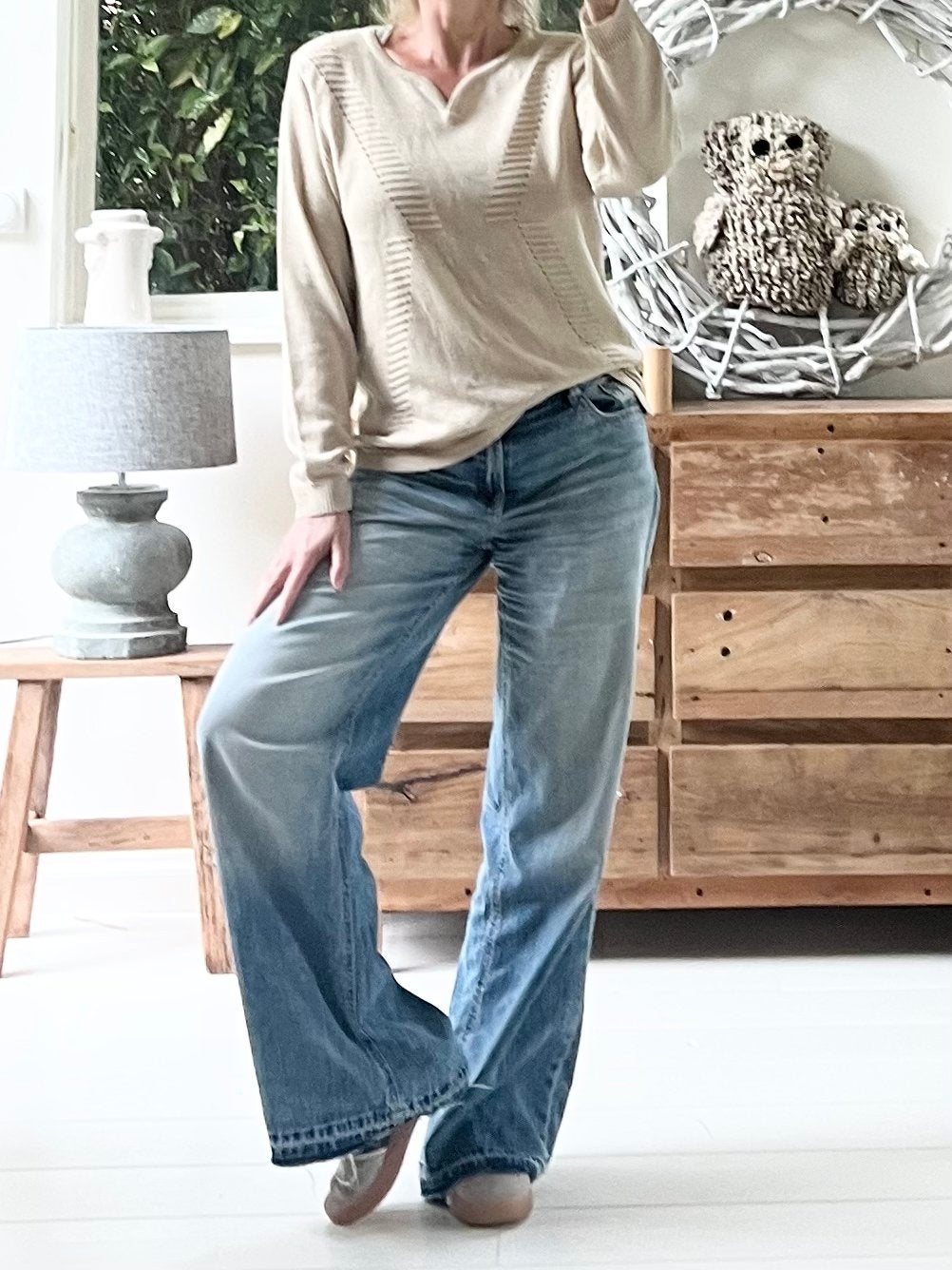 Gaya Pull vintage trui beige V-hals, maat S, Ophalen of Verzenden, Zo goed als nieuw, Maat 36 (S), Beige